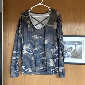 Large soft camo criss cross shirt